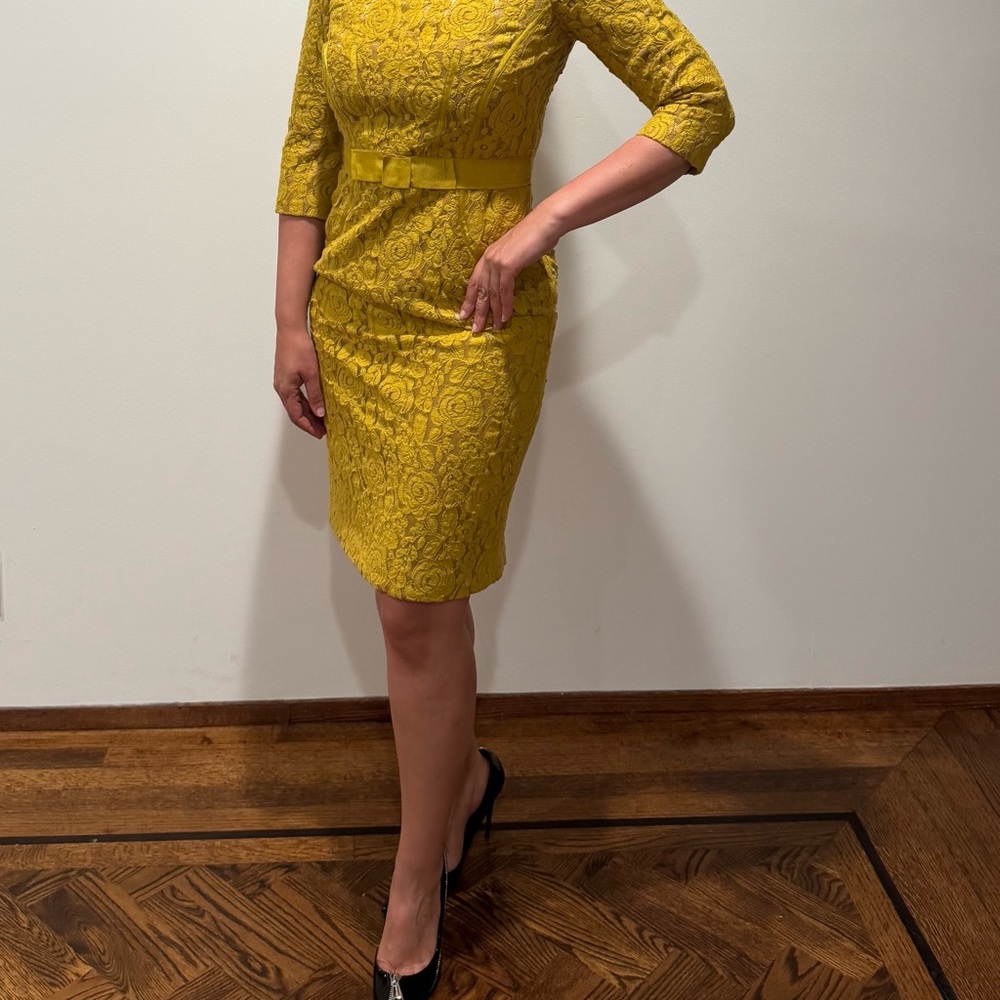 Andrea Candela Yellow Lace Midi Dress